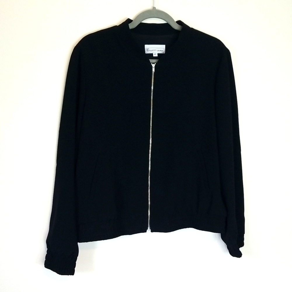 Elliott Lauren Black Zip Up Bomber Jacket Size 12